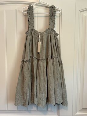 Rylee + Cru Cicily Dress Grapevine Embroidery NWT sage green size 8-9y